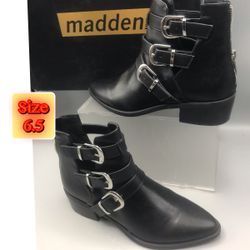 Madden women’s 3 Side buckles back zipper Ankle Boot