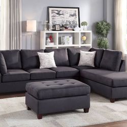 Ebony Sectional Sofa With Ottoman 