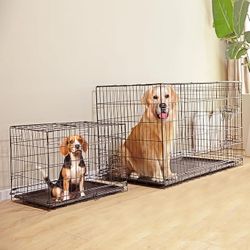 Folding Metal Wire Dog Crate, 30-Inch Durable, Foldable, Collapsible Double Door Dog Crate with Removable Leak-Proof Pan, Portable Dogs Crate with Div