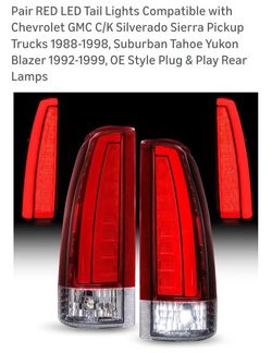 Pair RED LED Tail Lights Compatible with Chevrolet GMC C/K Silverado Sierra Pickup Trucks 1, Suburban Tahoe Yukon Blazer 1, OE Style P