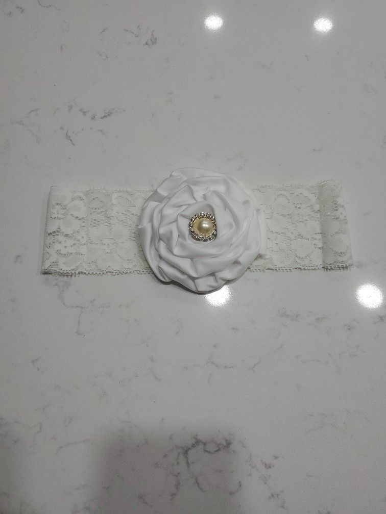 White Satin Rose Lace Headband