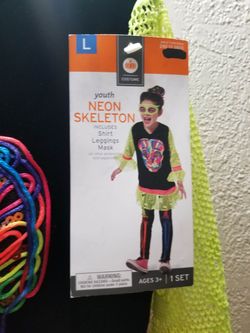 Youth Neon Skeleton Halloween Costume Size L
