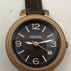 Fossil Very Rare ES3)12 Leather Band Gray Face Copper Colored Case 7” Band I Don’t Test Or Replace Batteries 