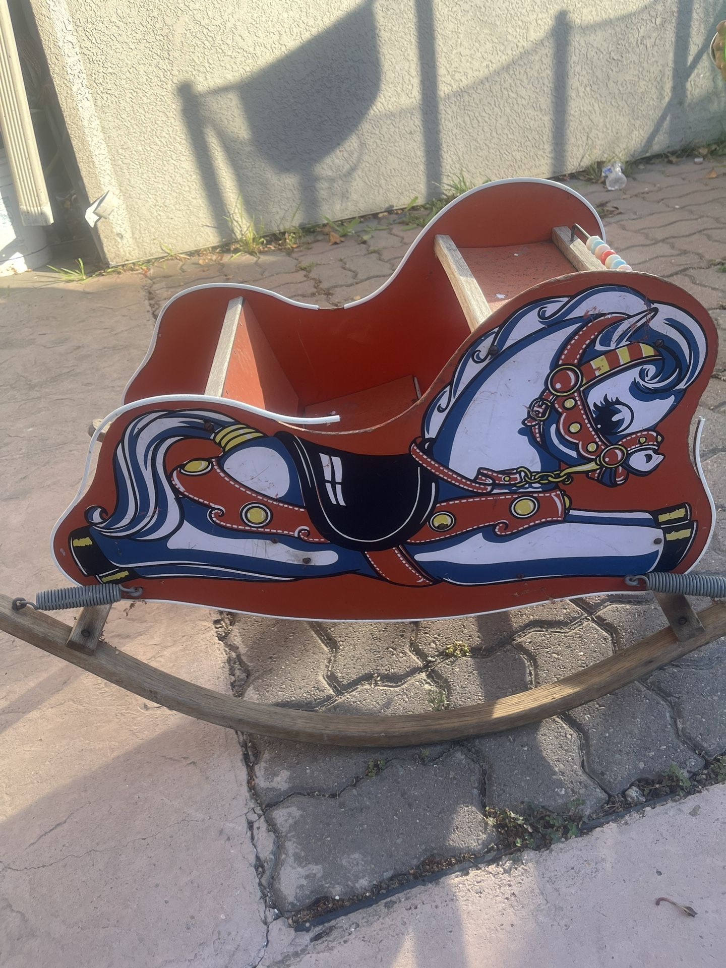 Vintage Wooden Spring Rocking Horse Toy 1940s