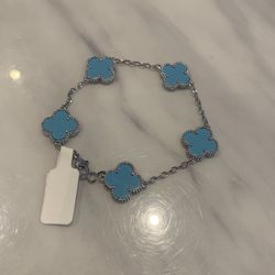 Van Cleef & Arpels Inspired Clover bracelet Turquoise Blue 925 Silver 