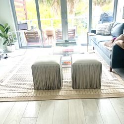 Light Gray Suede Fringe Stools / Ottomans  (pair) 