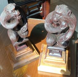 Carved Wood Monkeys Holding Fruit