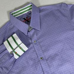 Robert Graham Mens Medium Purple Tailored Fit Long Sleeve Shirt Flip Cuff Shirt