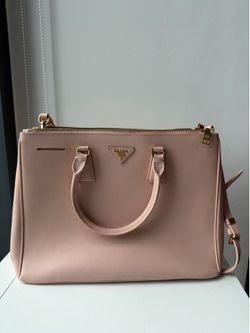 Prada Saffiano Lux Blush Pink Leather Tote Bag Galleria Double Zip