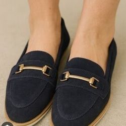 Navy Blue Suede Loafers, Made In Spain, Size 7