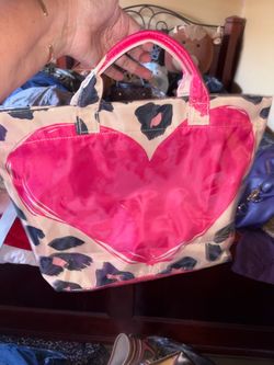 Leopard Print Tote Bag with Heart Graphic