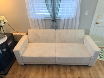 Modern Cream Convertible Sofa Bed / Futon – Excellent Condition
