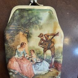 Vintage Satin French Fragonard Art Print Kisslock Coin Purse