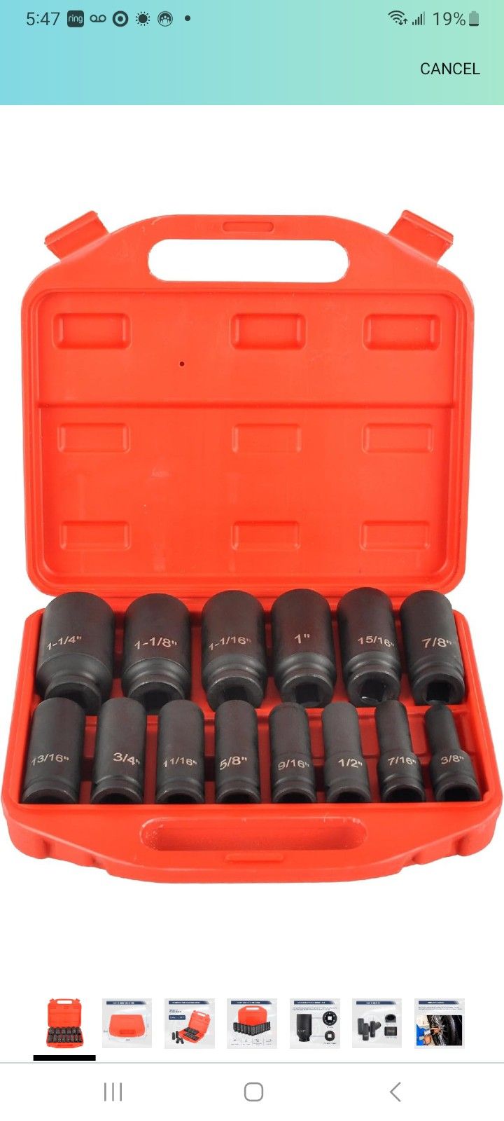 (212)
1/2" Drive 6 Point Deep Impact Socket Set 14 Piece 6 Point Impact Set Standard Impact Socket Set,SAE Sizes,CR-V(3/8-Inch to 1-1/14")