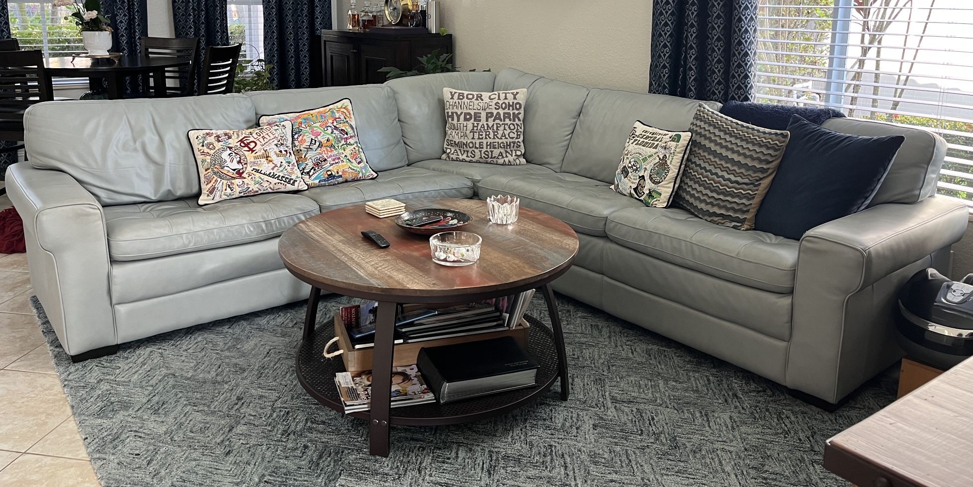 Modern Grey Leather Sectional - Excellent Condition