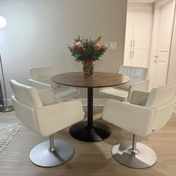 Dining Set - Rolf Benz Leather Swivel Chairs And Tulip Table