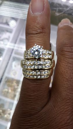 14k gold 3 set wedding rings cz stones 14.4 grams cz stones
