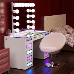 Led vanity desk with bluetooth mirror 
Set available in color white , pink or black 

 
