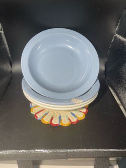 Set of 4 Blue/White Melamine Bowls (7.5”)