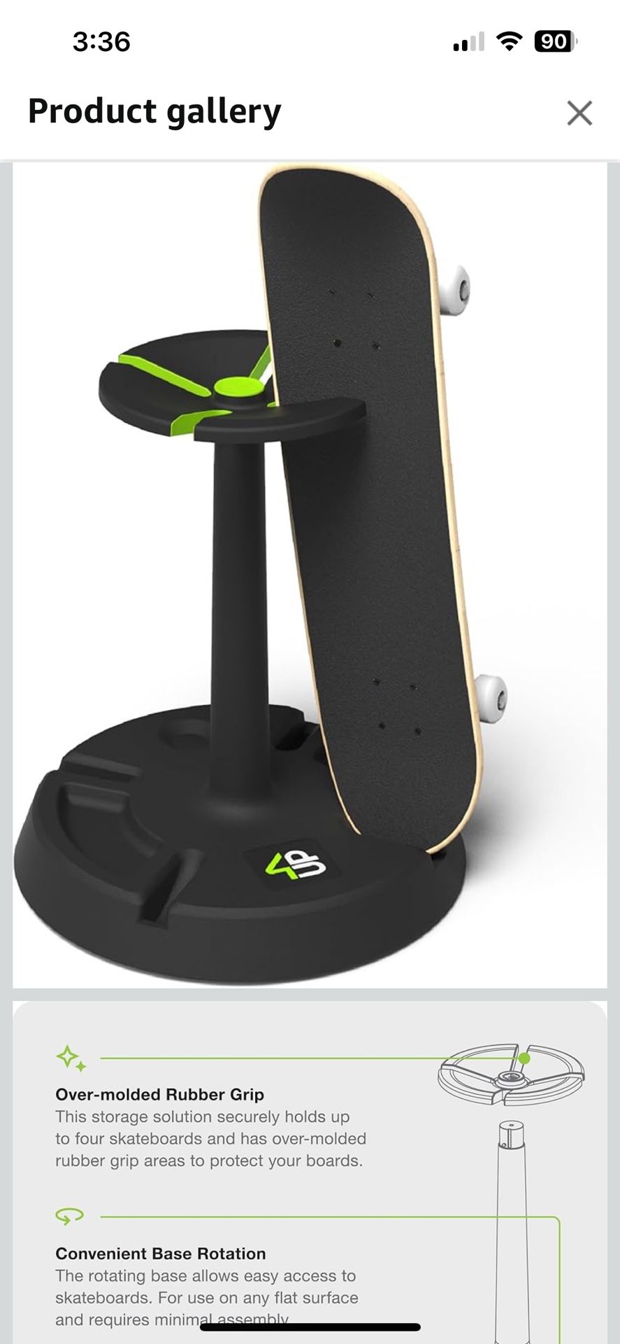 4-UP Skateboard Rotating Stand Floor Rack Holds 4 Boards