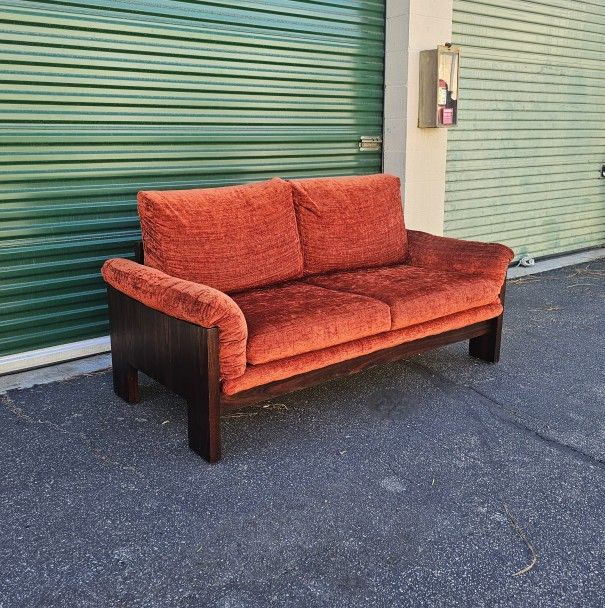Vintage Mid Century Milo Baughman for Thayer Coggin Rosewood & Red Velvet Loveseat Sofa Couch