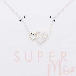 Gift For Mothers Day Cubic Zirconia MOM Double Hearted Charm necklace, Gift For mom 