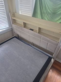 Upholstered Headboard with Bookcase Shelf