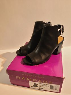 Rampage Twixie Black Vegan Leather, Open Toe, Open Heel, Block Heel Boot-ie Size 8M