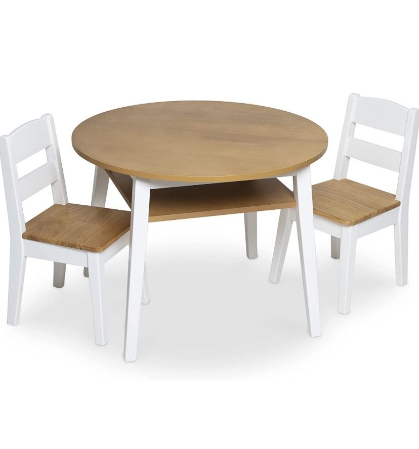 Melissa & Doug Wooden Round Table & 2 Chairs Set 