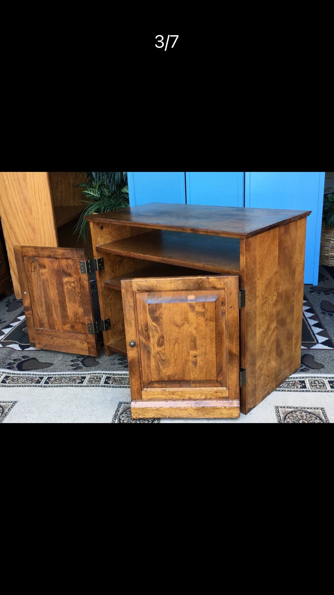 TV Storage Cabinet Stand, Patterned Solid Wood - 30L x 25H x 16W - Excellent condition