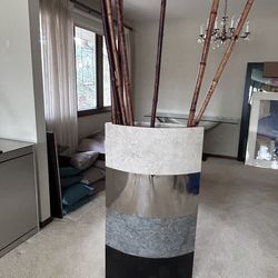 Large Ceramic Vase With Bamboo Poles