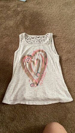 Girls Heart Graphic Tank Top with Lace Detail