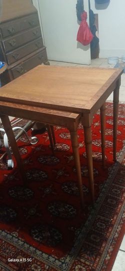 Vintage Nesting Tables Pair of Mid Century wood Accent Tables