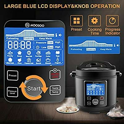 MOOSOO 12-in-1 Electric Pressure Cooker, Instant Digital Pressure Pot,6 Quart,Stain-Resistant Slow Cooker,Steamer, Sauté,Rice Cooker,Yogurt Maker, Cak