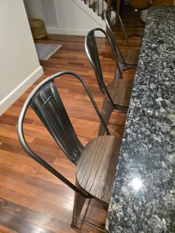 Industrial Metal Bar Stools with Wood Seats