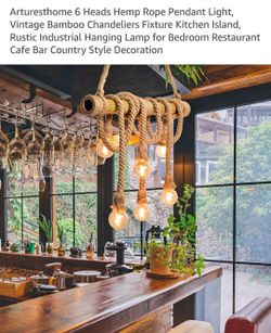 6 Heads Hemp Rope Pendant Light,