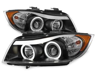 06-08 BMW E90 3 Series Black Projector Halo LED Headlights
