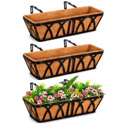 3 Pack 24 Inch Deck Balcony Rail Planter with Coconut Coir Liner