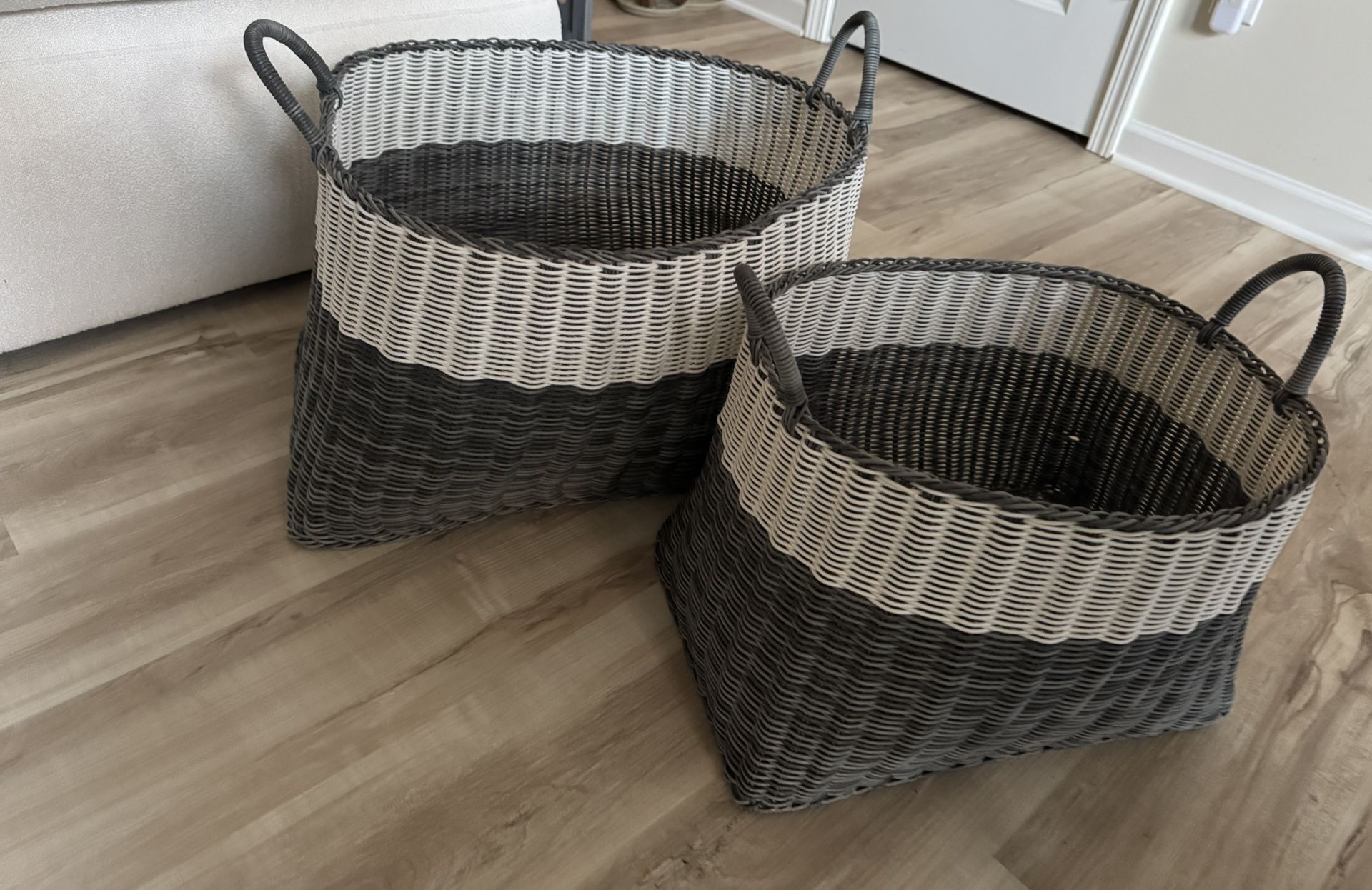 Set of 2 Gray/White Modern Storage Baskets - $25