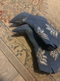 Denim Western Cowboy Boots with Embroidery