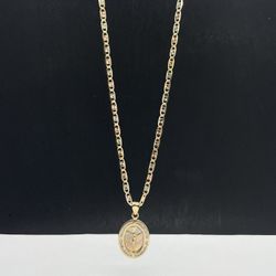 14k Solid Valentina tri tone Gold and  Cristo charm , necklance