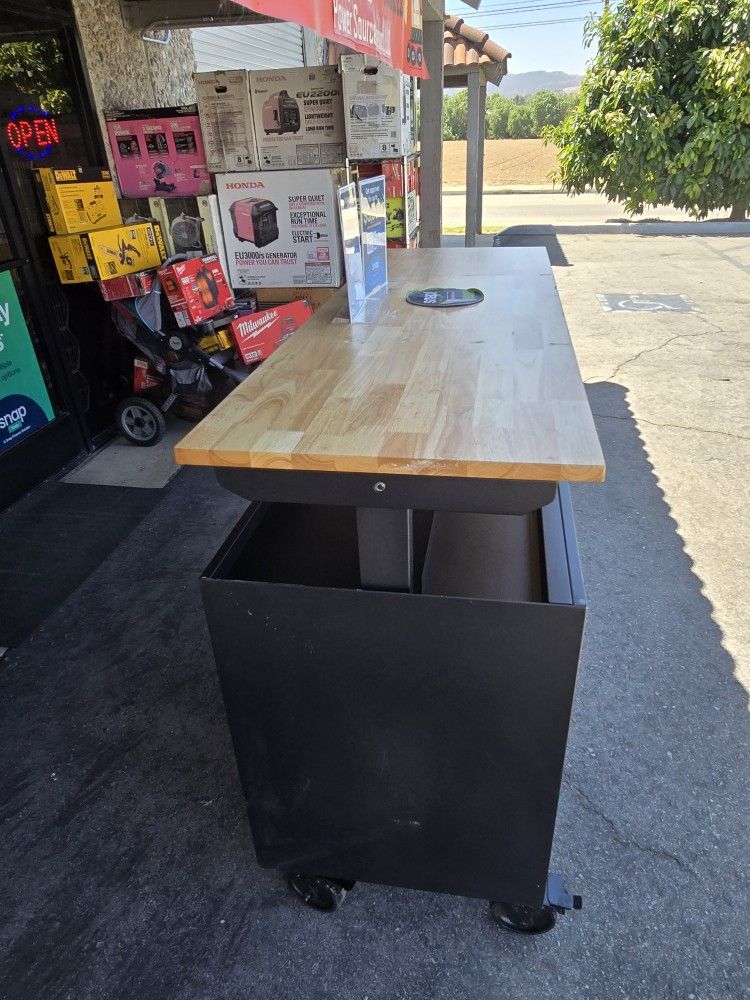 MATTE BLACK HIGHT ADJUSTABLE WOOD TOP ROLLING TOOL BOX
