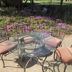 Iron Table With Glass Table Top And Chairs 