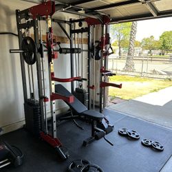Smith Machine 200 | Adjustable Bench | 245lb Cast Iron Olympic Weights | 7ft Olympic Bar | Fitness | Gym Equipment | FREE DELIVERY/INSTALLATION 🚚 🛠️