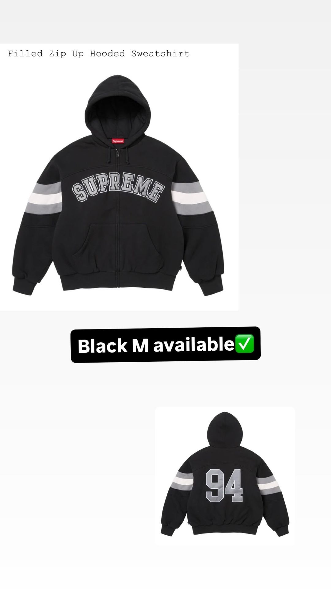 Supreme SS26’ week 1 size M Filled Zip Up Hooded Sweatshirt