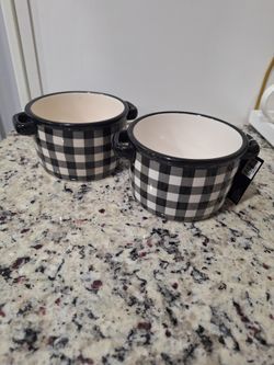 Buffalo Check  Double Handle Soup Bowls