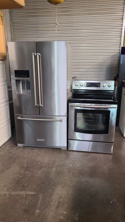 Refrigerator Kitchenaid French Door,  Stove Electric And Microwave In Stainless Steel Combo Delevery