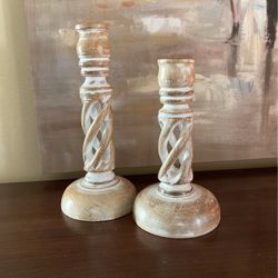 Set of Wood Candlesticks 
