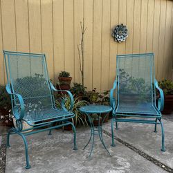 ON SALE!!! Patio Set - Wrought Iron - Vintage Turquoise 3-Piece