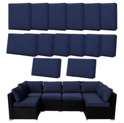 14 Pcs Patio Cushion Covers Replacement Outdoor Couch Cushions Covers Splashproof Sofa Slipcovers Set with Zippers,Patio Furniture Protector, Couch 3 